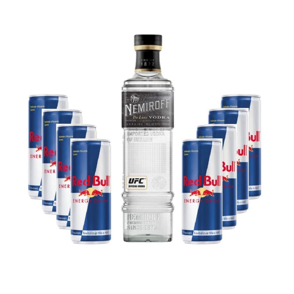 Párty set Nemiroff De Luxe 1l 40% + 8x Red Bull 0