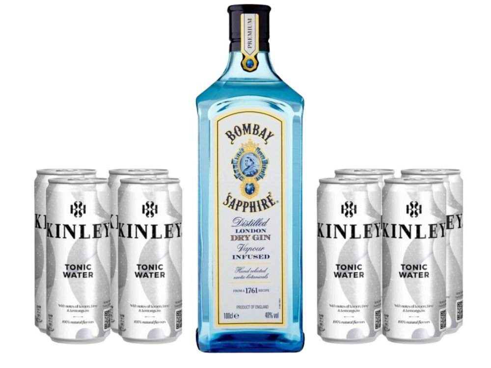 Párty set Bombay 1l 40% + Kinley Tonic 8 x 0