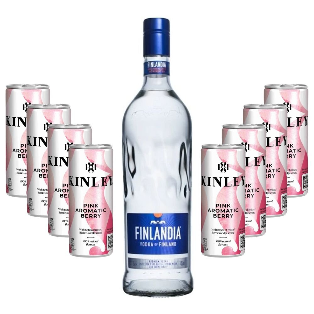Párty Set Finlandia vodka 1l 40% + 8× Kinley Pink Aromaric Berry 0